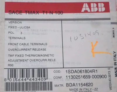 NEW ABB 1SDA061804R1 CIRCUIT BREAKER SACE TMAX T1 N 100