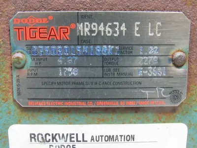 Dodge Q350B015M180K1 MR94634 15:1 1750 Input RPM 2278 Lbs. Output  Gear Reducer