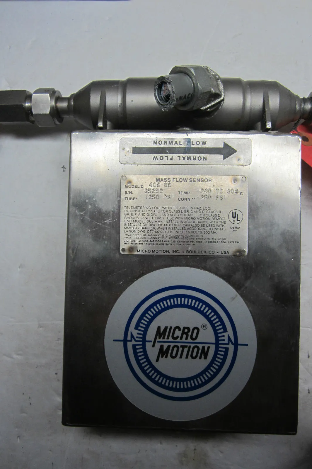 MICRO MOTION D 40S-SS FLOW SENSOR
