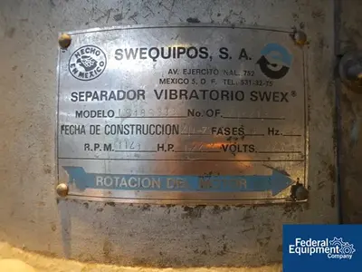 USED SWECO 18" SWECO SCREEN, S/S, 1 DECK