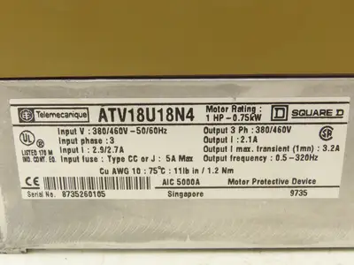 Square D Telemecanique ATV18U18N4 Variable AC Drive VFD 1Hp 460V 3PH Lot of 6