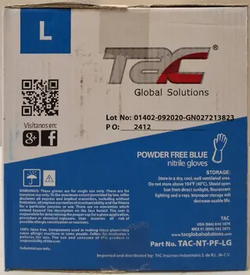 GLOBAL SOLUTIONS | TAC BRAND- POWDER Free Blue Gloves (10 Boxes)– SIZE L