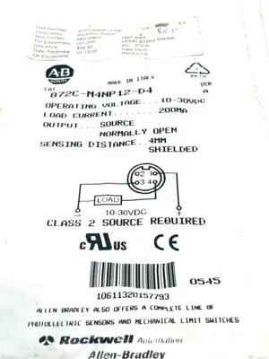 ALLEN BRADLEY 872C-M4NP12-D4 PROXIMITY SWITCH SER.A 872CM4NP12D4 NEW, SURPLUS