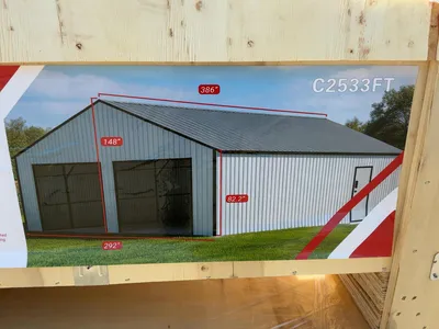 New SDLANCH 25’ x 33’ Double Garage Metal Shed, Model SDLC2533FT, 292” Wide x 386” Long x 148” Tall ...