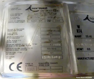 Used Sanitary 316L Stainless Steel Pressure Vessel – 100L Inox'ouest Mixing Tank