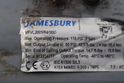 JAMESBURY VPVL200SR4/5BD ACTUATOR VPVL200SR45BD STOCK S-624