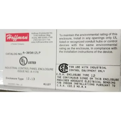 Used Hoffman Electrical Enclosure Type 12 13