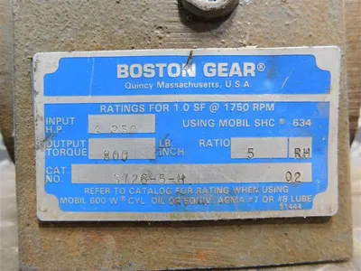 Boston Gear S726-5-H Gear Box 5:1 Ratio 4950 RPM Input 800 lb-in Output Used