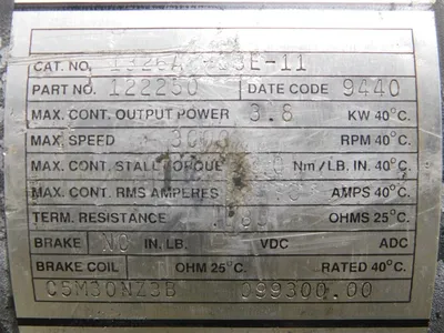 Allen Bradley 1326AB-B3E-11 AC Servo Motor 3.8 kW 3000RPM Damaged Connector Used