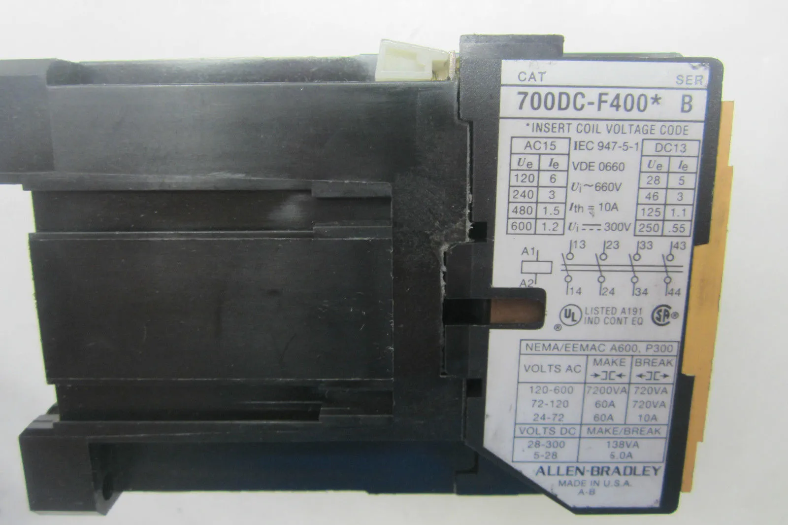 USED ALLEN BRADLEY 700DC-F400 CONTACTOR SER.B 700DCF400