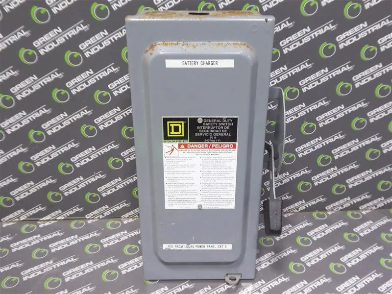 Square D D222N Heavy Duty Fusible Safety Switch 60 Amps 240V 2 Pole Used