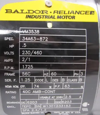 NEW BALDOR 20Q40L56 GEAR MOTOR 40:1 VM3538 .5HP 230/460V