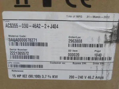 New | in-Stock ABB ACS355-03U-46A2-2+J404 Misc Electrical & Power Parts Texas US | Aucto #1307250
