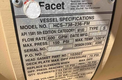Facet HCS-738-236-FM Liquid Fuel Filter/Separator