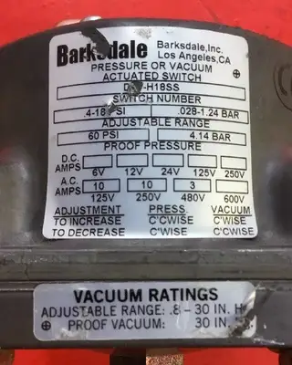 Barksdale DPD1T-H18SS Pressure Switch .4-18 PSI 6C