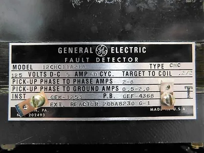 General Electric 12CHC11A21A Fault Detector Relay 125VDC 5A 60Hz Used