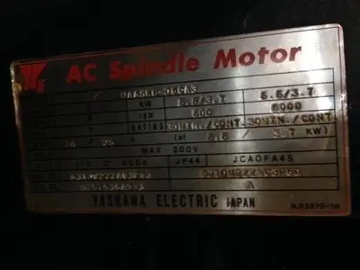 5.5/.3.7 kW, 200 volts, 500/6000 rpm Spindle Motor UAASKB-06CA3