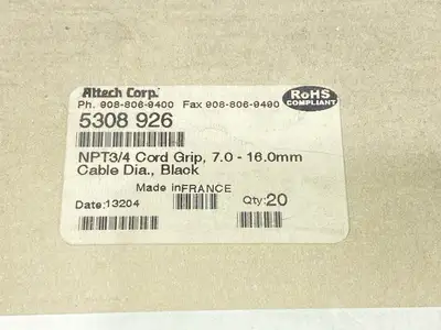 New | in-Stock Altech Corp Polyamide Liquid-Tight Cable Gland 3/4" NPT PKG OF 20 Electrical Fittings Michigan US | Maverick Industrial Sales #1390888