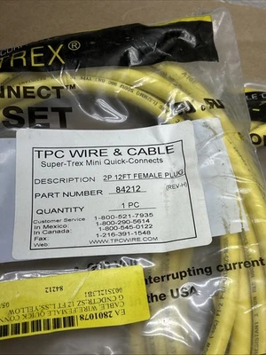(3) TPC Wire & Cable Part#  84212,  2 pole female   12ft  NEW In Sealed Bag