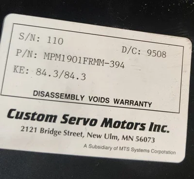 USED CUSTOM SERVO MOTORS MPM ROTARY SERVO MOTOR