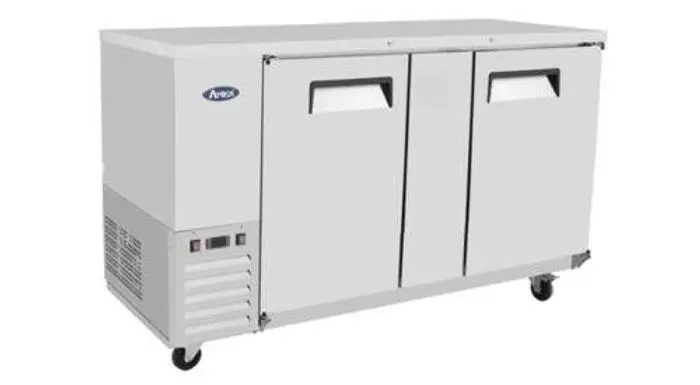 Back Bar Cooler, 2 Section, 68" Wide, 2 Solid Doors, 4 Shelves, Atosa MBB69-GR