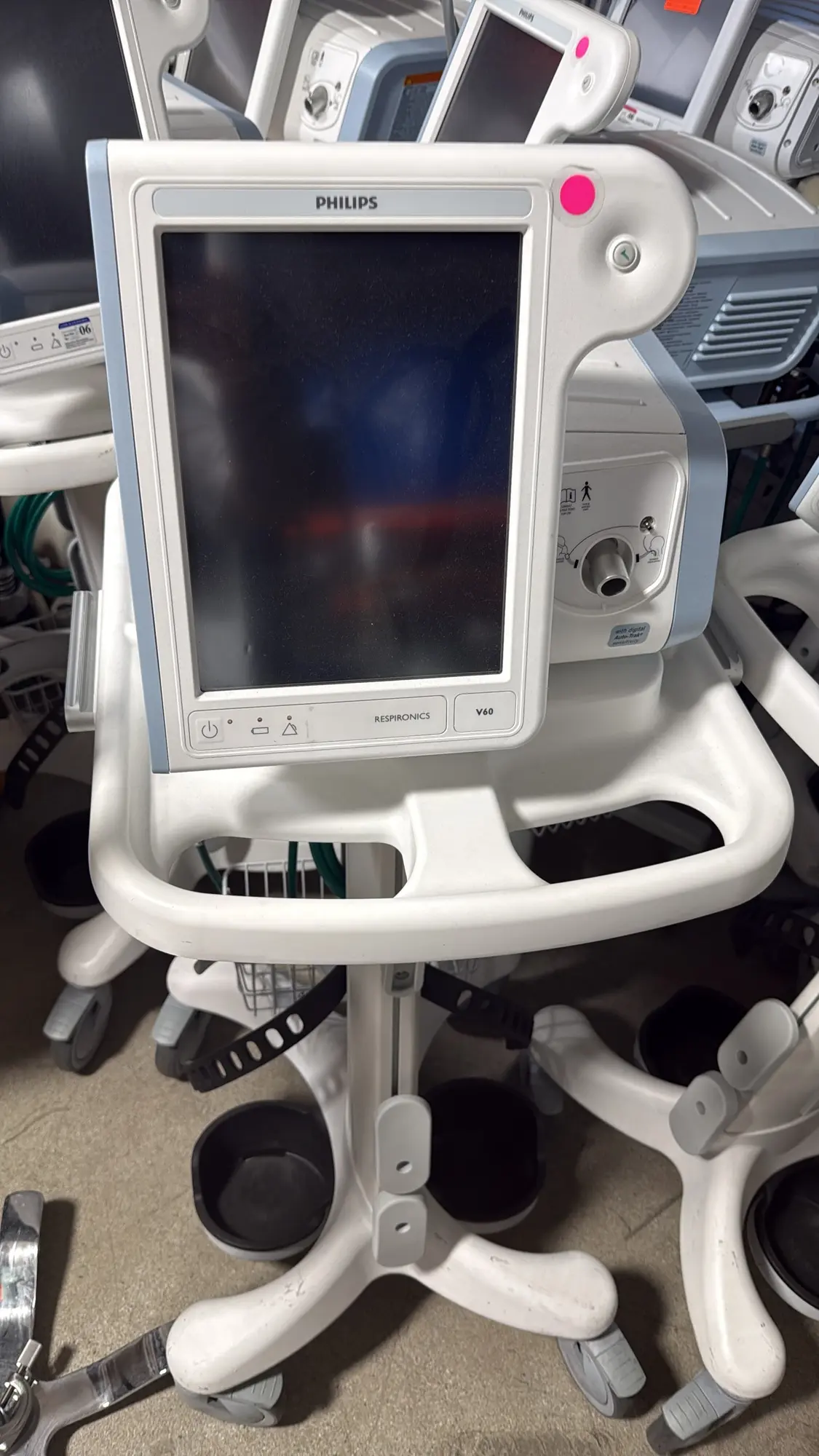 Used Philips Respironics Philips Respironics V60 Ventilators with Mobile Roll Stands (Bulk Lot of 60 Units) Respirators / Ventilators Texas US | PT Medical Technologies #1520420