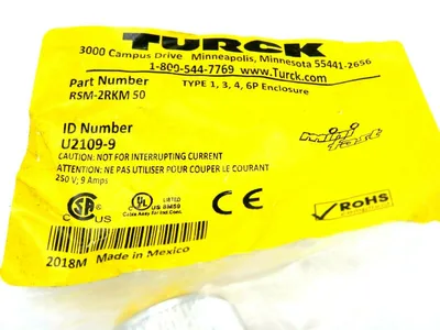 NEW TURCK RSM-2RKM 50 CIRCULAR T CONNECTOR U2109-9 RSM2RKM50