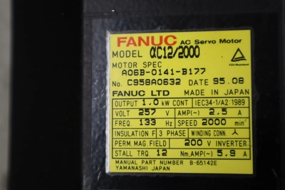 USED 1995 USED FANUC PARTS AND TOOLING AC12/2000 SERVO MOTOR