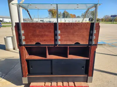 Used Falcon Restaurant Supply Used Wooden Bakery / Produce Display Rack with Sneeze Guard and Bottom Storage Restaurant Equipment (Miscellaneous) Illinois US | Falcon Restaurant Supply #1376840