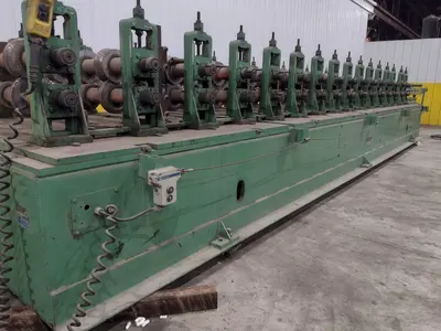 16 STAND X 4" x 36" WIDE R-PANEL ASC ROLLFORMER LINE WITH REEL & CUT OFF, BECK CONTROLS: STOCK #21176