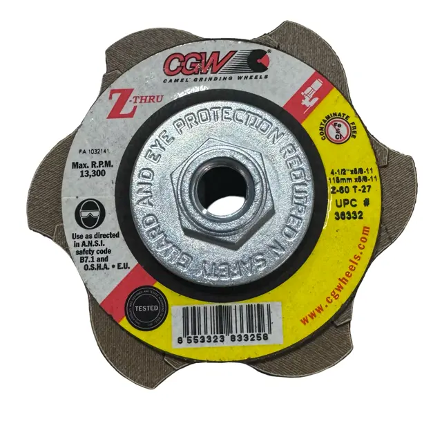 CGW 4-1/2" x 5/8-11 Z-Thru Flap Disc, Type 27, 60 Grit Zirconia