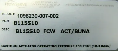 NEW FLOWSERVE B115S10 ACTUATOR VALVE 82006-FRBA 7D-40-2600