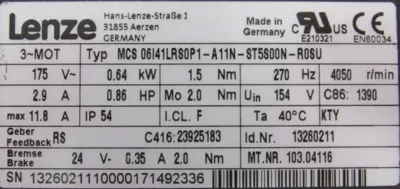 NEW LENZE MCS06I41LRS0P1-A11N-ST5S00N-R0SU SERVO MOTOR