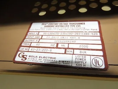 Sola 63-23-220-8 Mini/Micro Computer Power Supply Constant Volt Transformer 2KVA