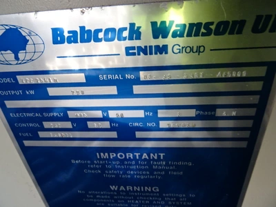 Babcock Wanson Model TPC 250LN 298kW Gas-oil Fired. Thermal Fluid Heater