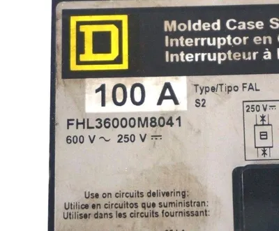 NEW SQUARE D FHL36000M8041 CIRCUIT BREAKER 100A, 600V