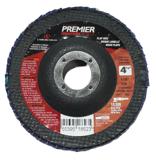 Carborundum 4-1/2" x 7/8" Flap Disc 36 Grit Zirconia Alumina 5 Pack