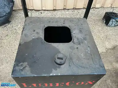 Steel Tank, tank is 20”x20”x33” deep, 6-5/8”x7-3/4” hole in top, 58” tall overall