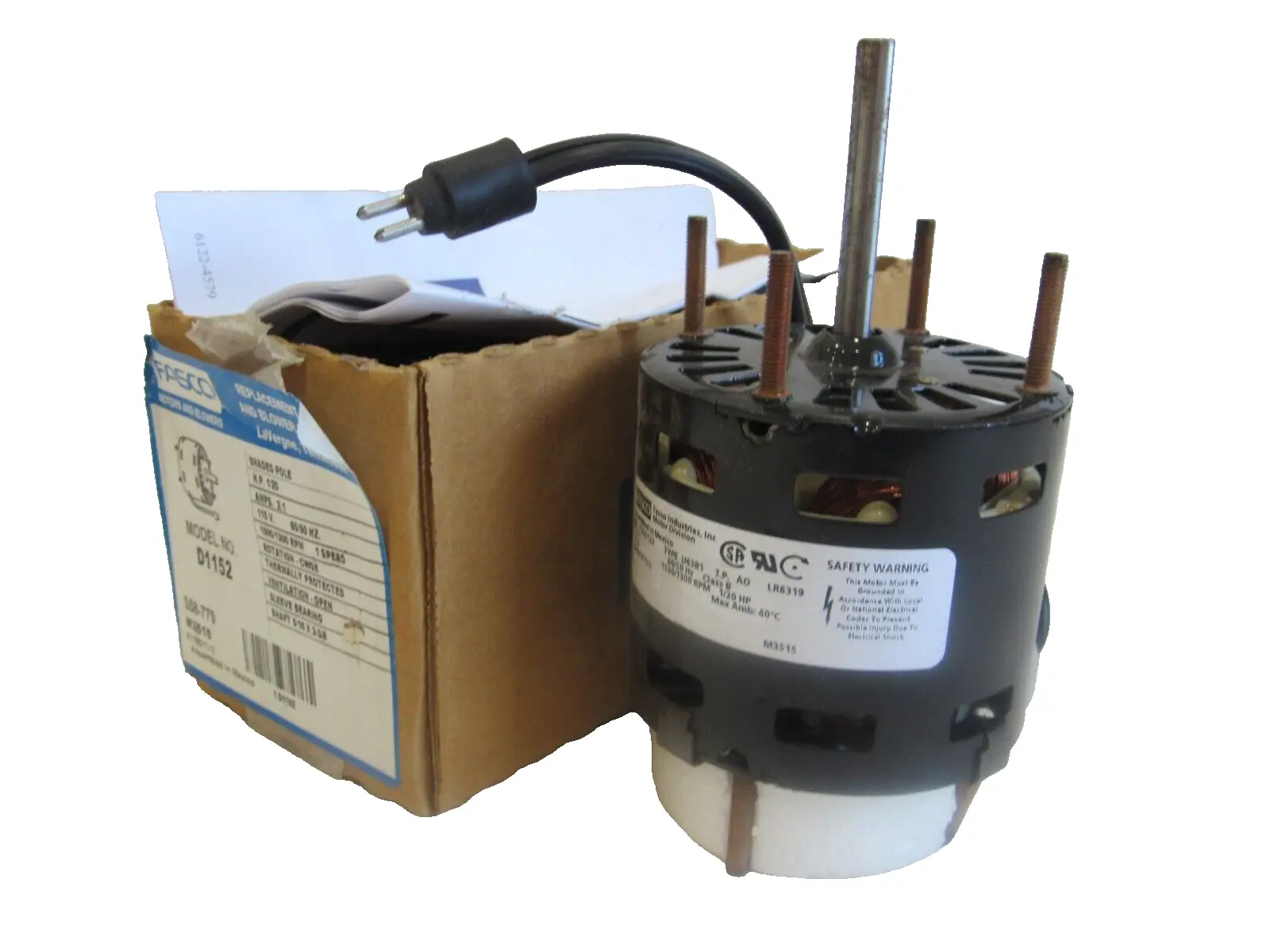 NEW FASCO D1152 MOTOR H.P. 1/20 AMPS 2.1 115V 60/50HZ