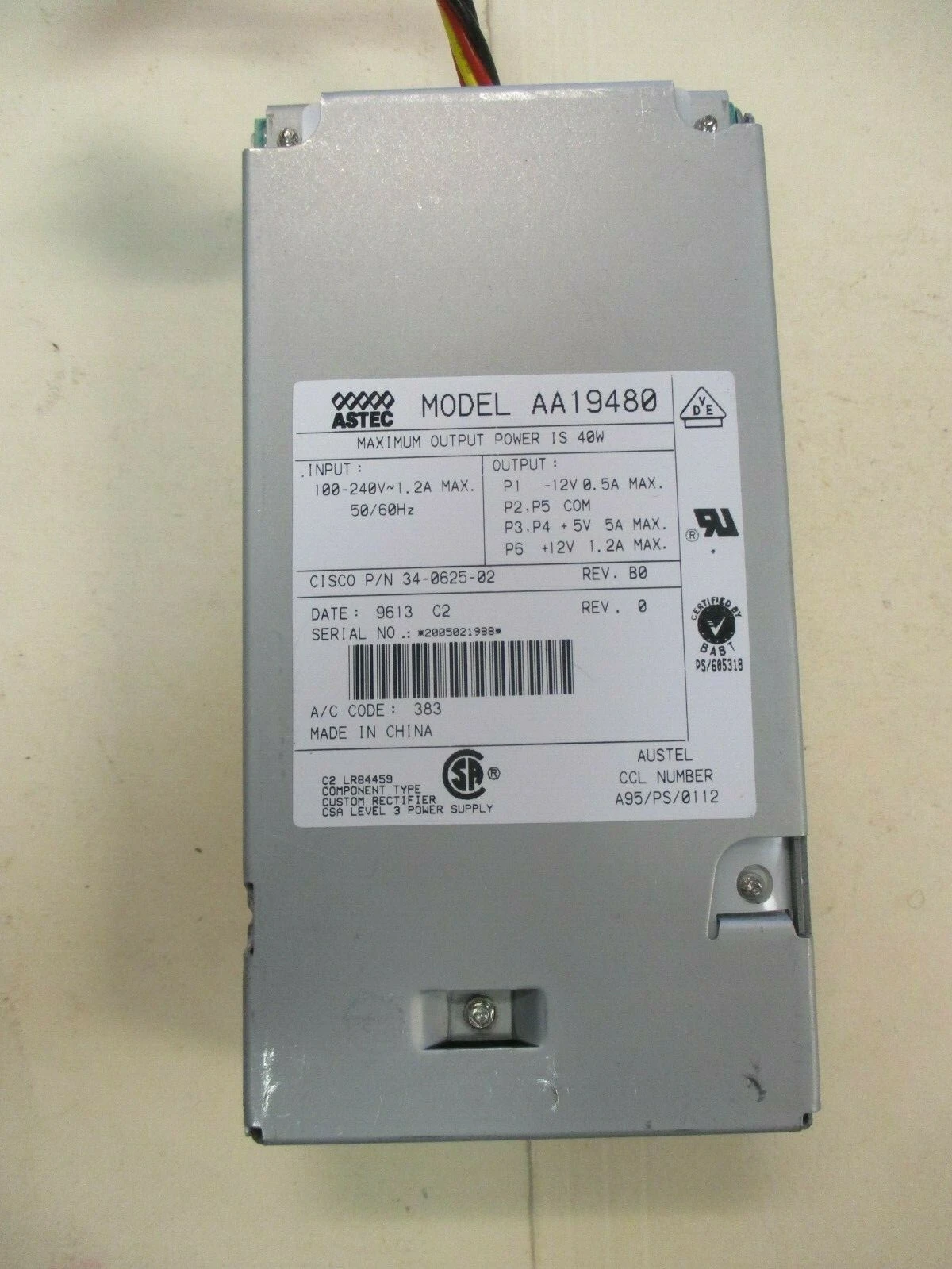 Astec AA19480 Used Power Supply (40 watts)