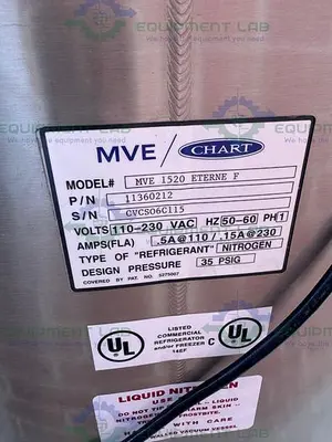 USED CHART MVE 1520 ETERNE F SERIES LIQUID NITROGEN CRYOGENIC STORAGE TANK