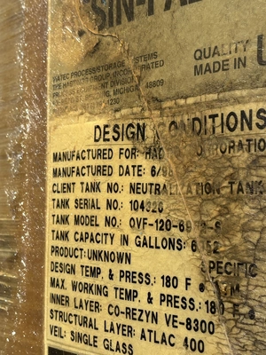 Belding Viatec 6952 Gallon Fiberglass Tank OVF-120-6952-S Open Top Resin Fab