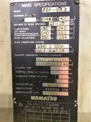 USED 1985 KOMATSU PRESSES KOMATSU E2P-400 PRESS