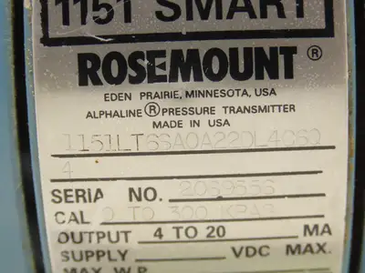 Rosemount 1151LT6SA0A22DL4C6Q Pressure Transmitter 42VDC 285PSI 3" Flange Mount