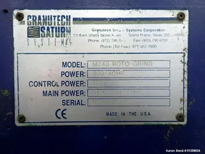 Used GRANUTEC M240 Dual Rotor or Single Rotor Shredders Illinois US | Aaron Equipment #1423159