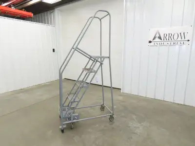 Uline H-5073A-10 Rolling Ladder Narrow Aisle 5 Step 10" Platform 50" Top Step