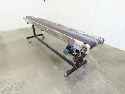 Steeltek 8' 8" Portable Conveyor 12"Belt Stainless 230/460V Chain Drive 140FPM