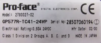 USED TOTAL CONTROL GP577R-TC41-24VP QUICK PANEL 10.4" 2780027-02 GP577RTC4124V