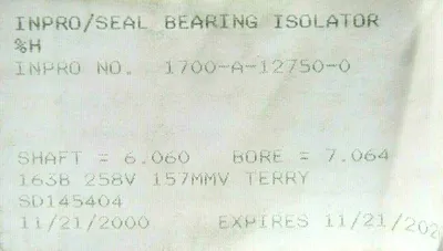 NEW INPRO SEAL 1700-A-12750-0 BEARING ISOLATOR SHAFT 6.060 BORE 7.064
