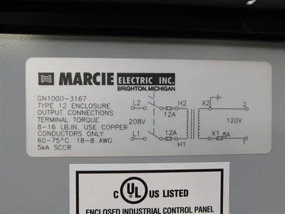 Marcie Electric GN1000-3167 Transformer Disconnect 1000 VA 208V 120V New Surplus